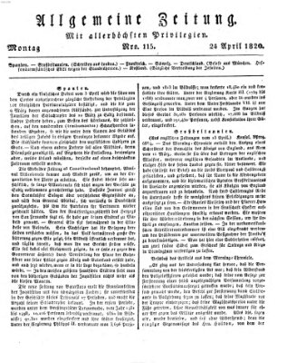 Allgemeine Zeitung Montag 24. April 1820