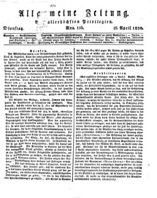 Allgemeine Zeitung Dienstag 25. April 1820