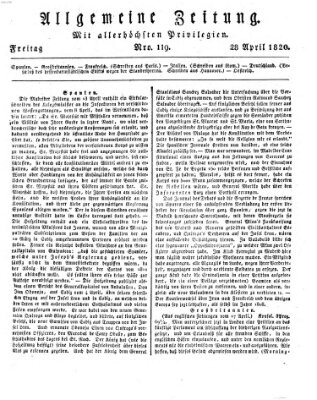 Allgemeine Zeitung Freitag 28. April 1820