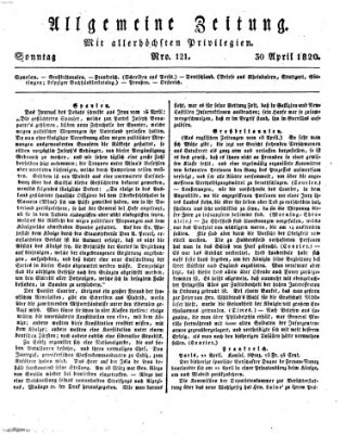 Allgemeine Zeitung Sonntag 30. April 1820