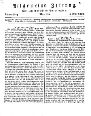 Allgemeine Zeitung Donnerstag 4. Mai 1820