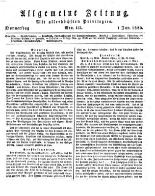 Allgemeine Zeitung Donnerstag 1. Juni 1820