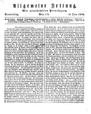 Allgemeine Zeitung Donnerstag 22. Juni 1820