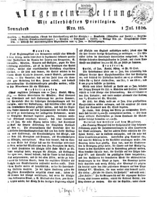 Allgemeine Zeitung Samstag 1. Juli 1820