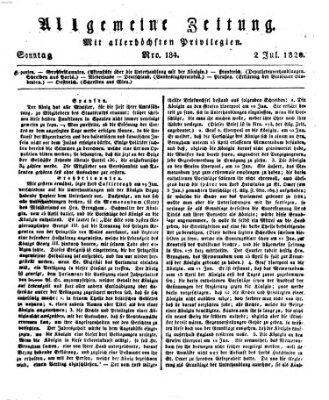 Allgemeine Zeitung Sonntag 2. Juli 1820