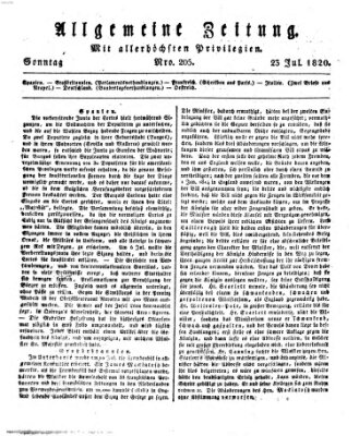 Allgemeine Zeitung Sonntag 23. Juli 1820