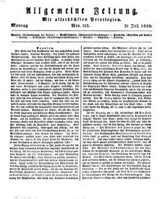 Allgemeine Zeitung Montag 31. Juli 1820