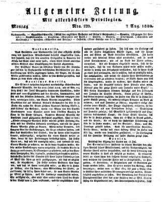 Allgemeine Zeitung Montag 7. August 1820