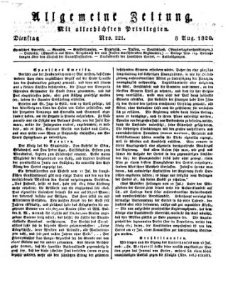 Allgemeine Zeitung Dienstag 8. August 1820