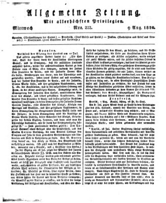 Allgemeine Zeitung Mittwoch 9. August 1820