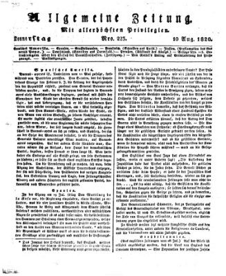 Allgemeine Zeitung Donnerstag 10. August 1820