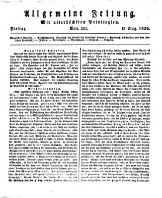 Allgemeine Zeitung Freitag 18. August 1820