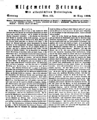 Allgemeine Zeitung Sonntag 20. August 1820