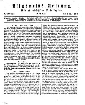 Allgemeine Zeitung Dienstag 22. August 1820