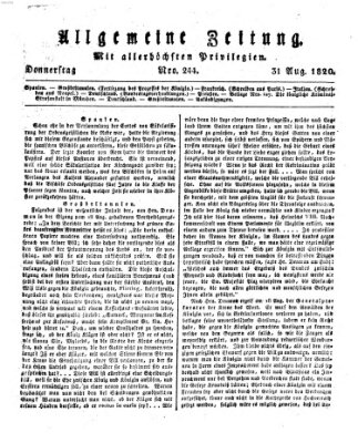 Allgemeine Zeitung Donnerstag 31. August 1820