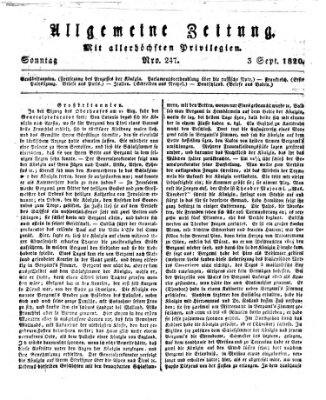 Allgemeine Zeitung Sonntag 3. September 1820