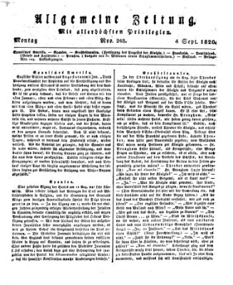 Allgemeine Zeitung Montag 4. September 1820