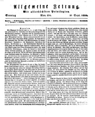 Allgemeine Zeitung Sonntag 10. September 1820