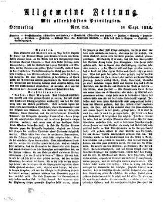 Allgemeine Zeitung Donnerstag 14. September 1820