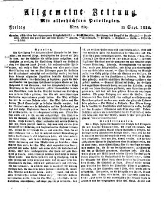 Allgemeine Zeitung Freitag 15. September 1820