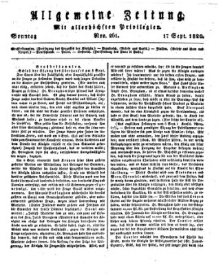 Allgemeine Zeitung Sonntag 17. September 1820