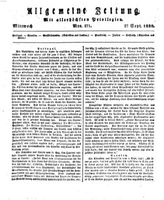 Allgemeine Zeitung Mittwoch 27. September 1820