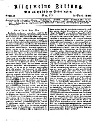 Allgemeine Zeitung Freitag 29. September 1820