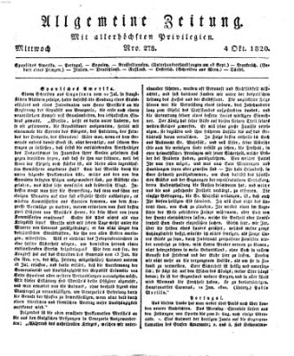 Allgemeine Zeitung Mittwoch 4. Oktober 1820