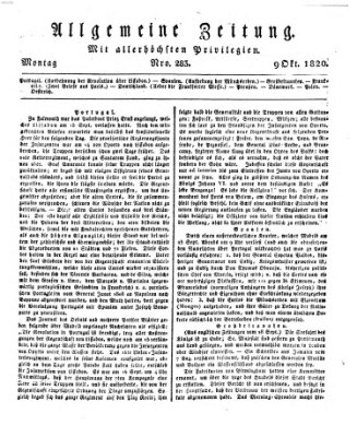 Allgemeine Zeitung Montag 9. Oktober 1820