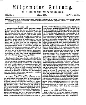 Allgemeine Zeitung Freitag 13. Oktober 1820