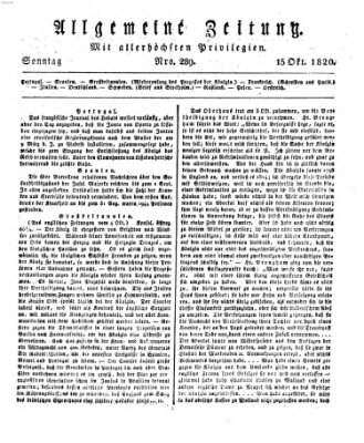 Allgemeine Zeitung Sonntag 15. Oktober 1820