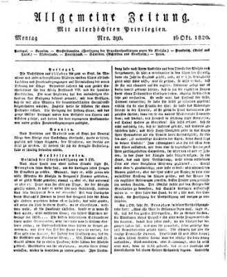 Allgemeine Zeitung Montag 16. Oktober 1820