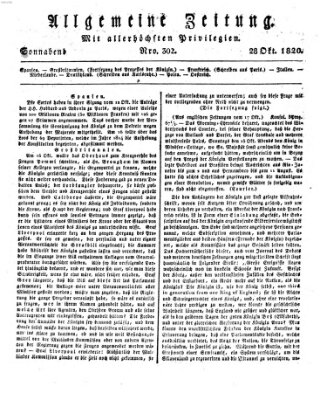 Allgemeine Zeitung Samstag 28. Oktober 1820