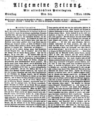 Allgemeine Zeitung Dienstag 7. November 1820