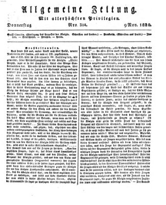 Allgemeine Zeitung Donnerstag 9. November 1820