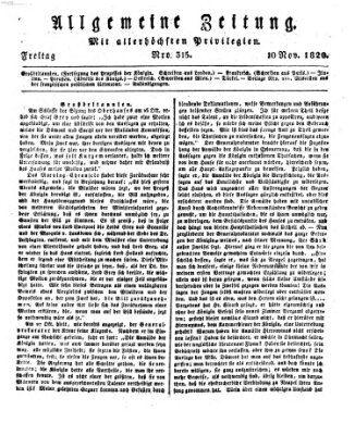 Allgemeine Zeitung Freitag 10. November 1820