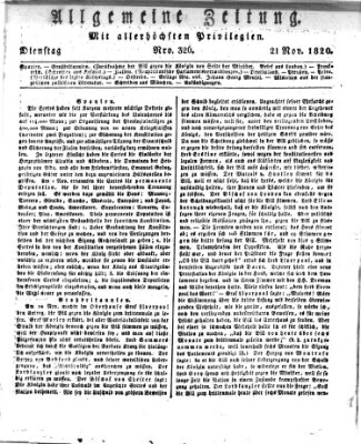 Allgemeine Zeitung Dienstag 21. November 1820