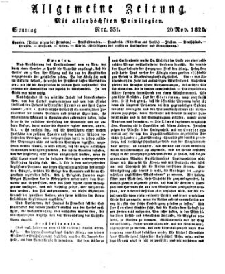 Allgemeine Zeitung Sonntag 26. November 1820