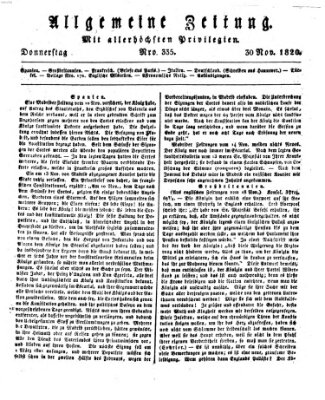 Allgemeine Zeitung Donnerstag 30. November 1820