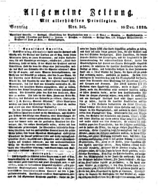 Allgemeine Zeitung Sonntag 10. Dezember 1820