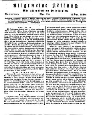 Allgemeine Zeitung Samstag 23. Dezember 1820