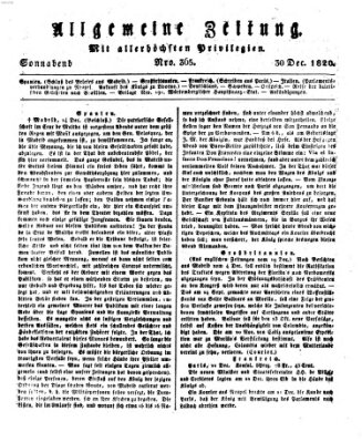 Allgemeine Zeitung Samstag 30. Dezember 1820