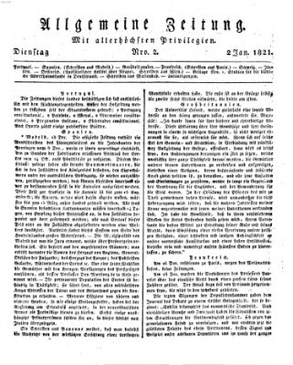 Allgemeine Zeitung Dienstag 2. Januar 1821