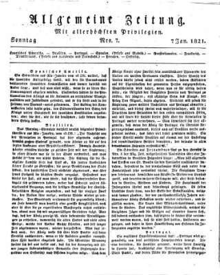 Allgemeine Zeitung Sonntag 7. Januar 1821