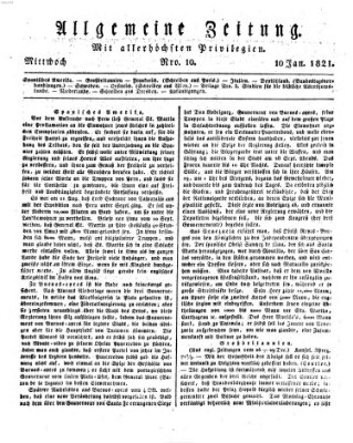 Allgemeine Zeitung Mittwoch 10. Januar 1821