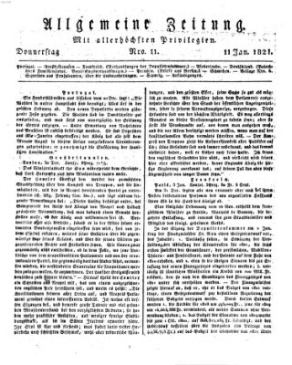 Allgemeine Zeitung Donnerstag 11. Januar 1821