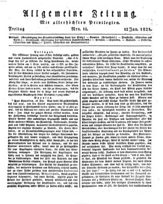 Allgemeine Zeitung Freitag 12. Januar 1821