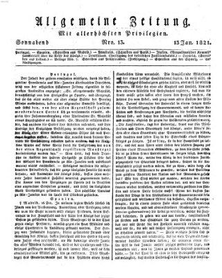 Allgemeine Zeitung Samstag 13. Januar 1821