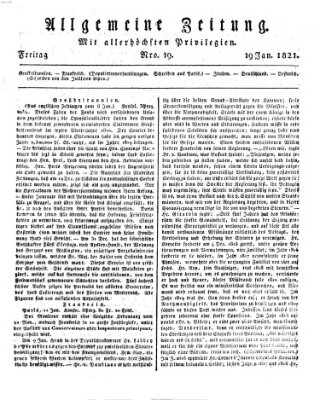 Allgemeine Zeitung Freitag 19. Januar 1821