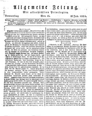 Allgemeine Zeitung Donnerstag 25. Januar 1821